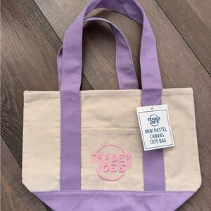 Trader Joe's Cream Canvas Tote with Lavender Trim